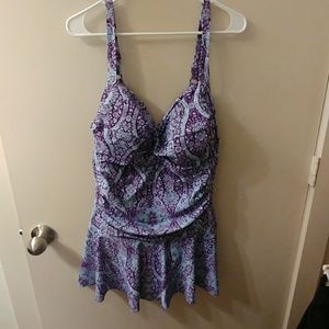 Plus size swimdress. Violet Paisley One Piece 20W
